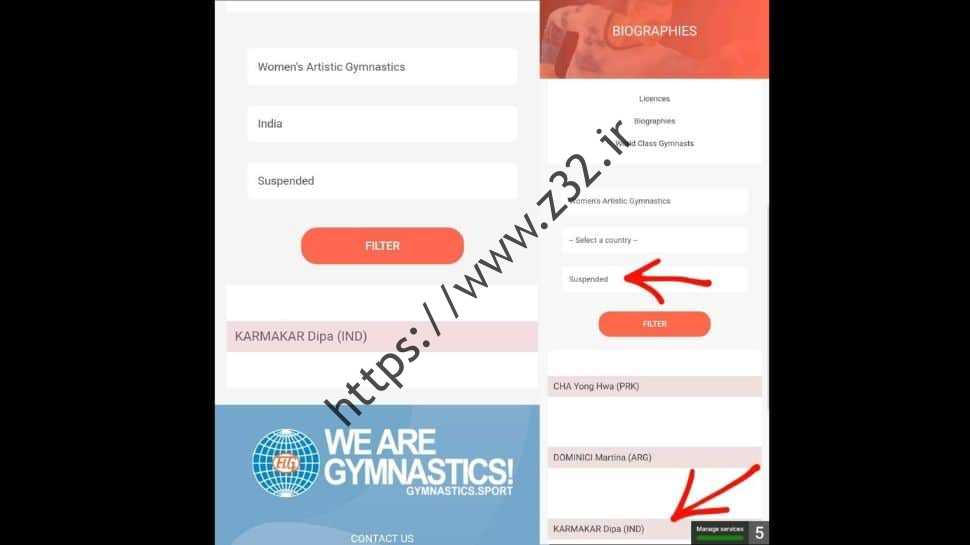 فدراسیون بین المللی ژیمناستیک دیپا کارماکار را به حالت تعلیق درآورد.